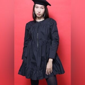 Aureum - Brigitte Babydoll Long Sleeve Dress - Black - Size XS